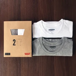 2Pcs/box Men's T Shirts Summer 100% Cotton Short-Sleeved Solid Color Tee O-Neck 200Gsm White Tops Men's Clothing Couple's Gift
