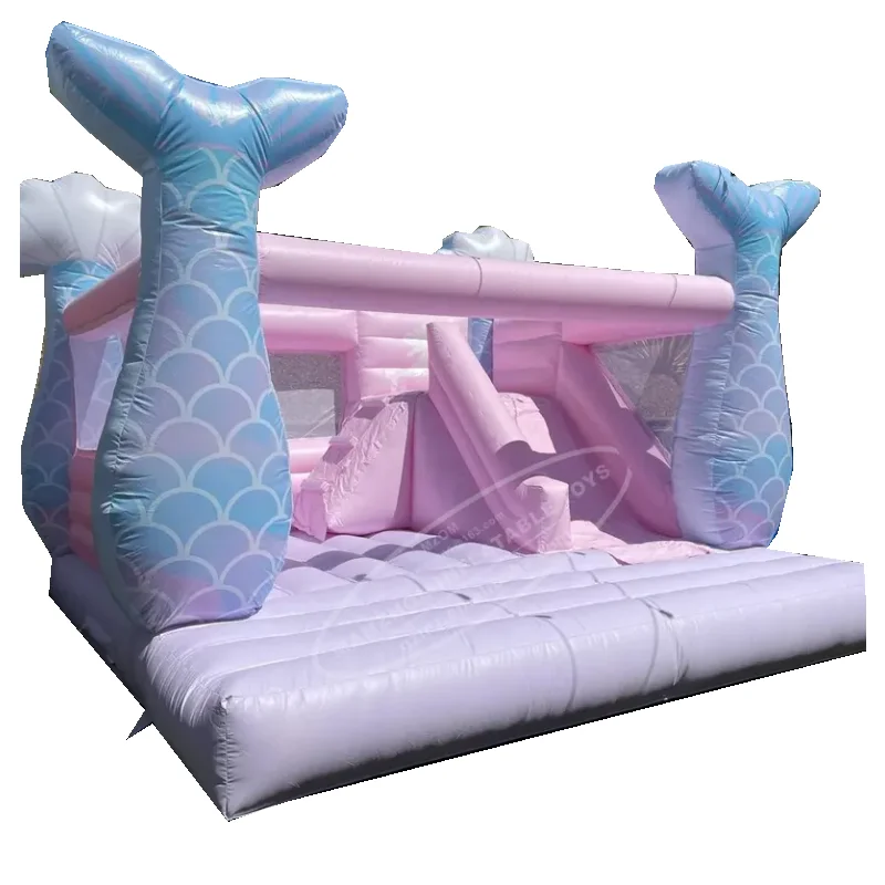 

Commercial Pastel Pink Bounce House Wedding Jumping Mermaid Bouncy Castle With Slide