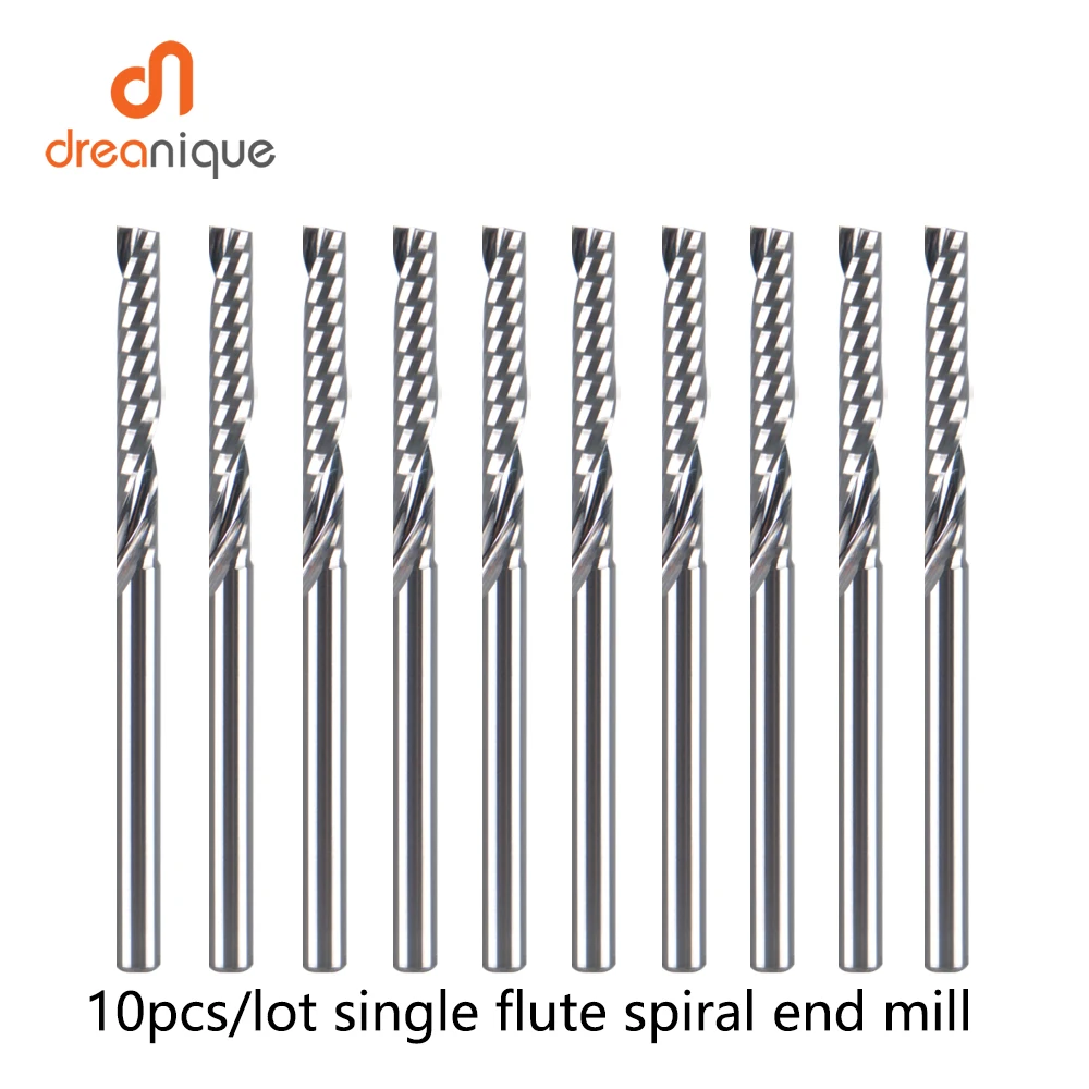 

Фреза спиральная однозубая Dreanique, 10 шт./лот, для фрезерования алюминия, 3D-гравировки, дерева, акрила, ACM