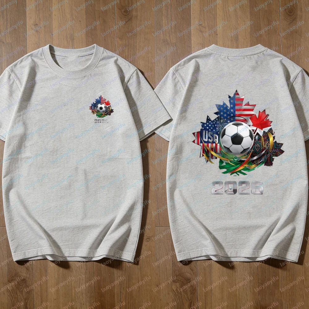 2026 North America Soccer T-Shirt Men Women USA Canada Mexico Flag Maple Leaf Front Back Tee Cotton Tops for Football Fans Gift