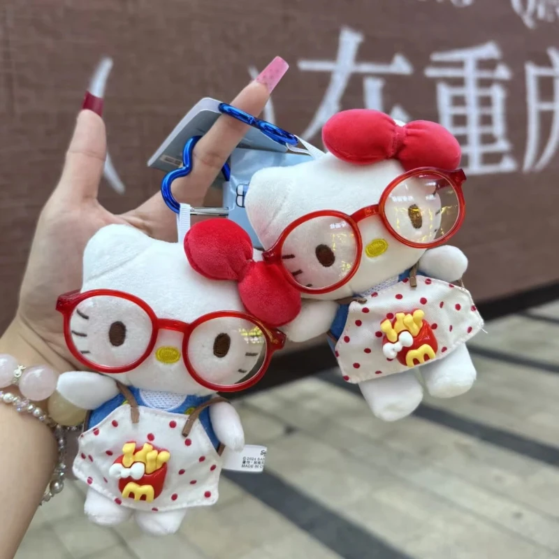 

Sanrio Authentic Hello Kitty Plush Keychain Stuffed Doll With Red Bow Corduroy Overalls Knit Bag Backpack Charm For Kids Girls