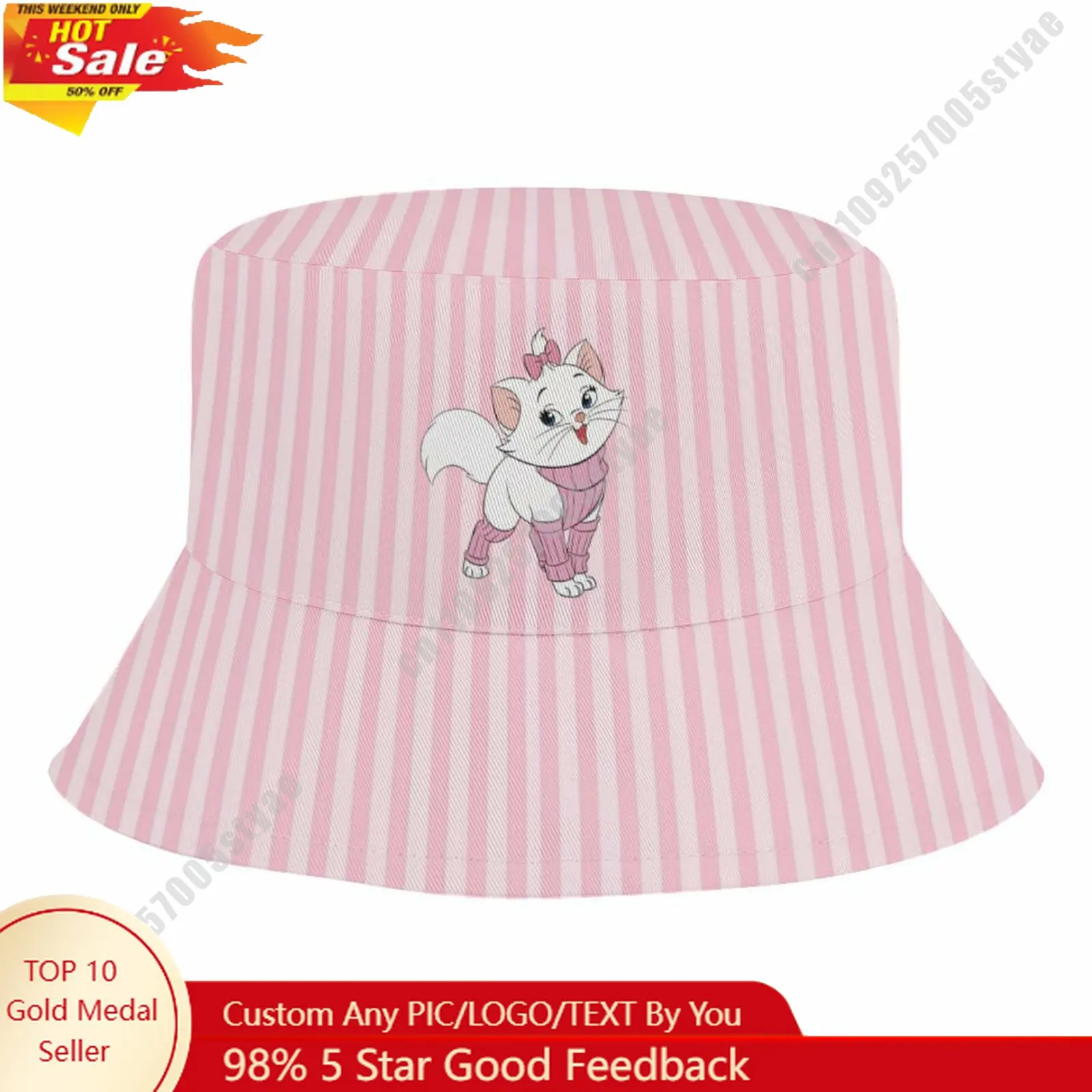 

Marie Bucket Hat Disney Cartoon Character Custom Design Upload Your Image Logo Fisherman Hat 50–54cm Head Circumference
