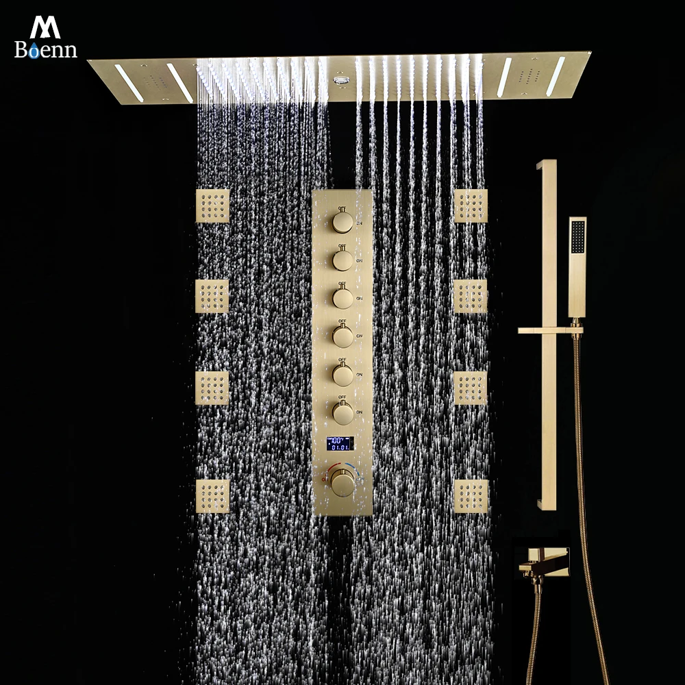 

M Boenn Emotional Appeal Пара Термостат Душевой Набор Потолочная Музыка Светодиодная Насадка Для Душа Дождь Спа Ванная Комната Душ Fuacet Diverter