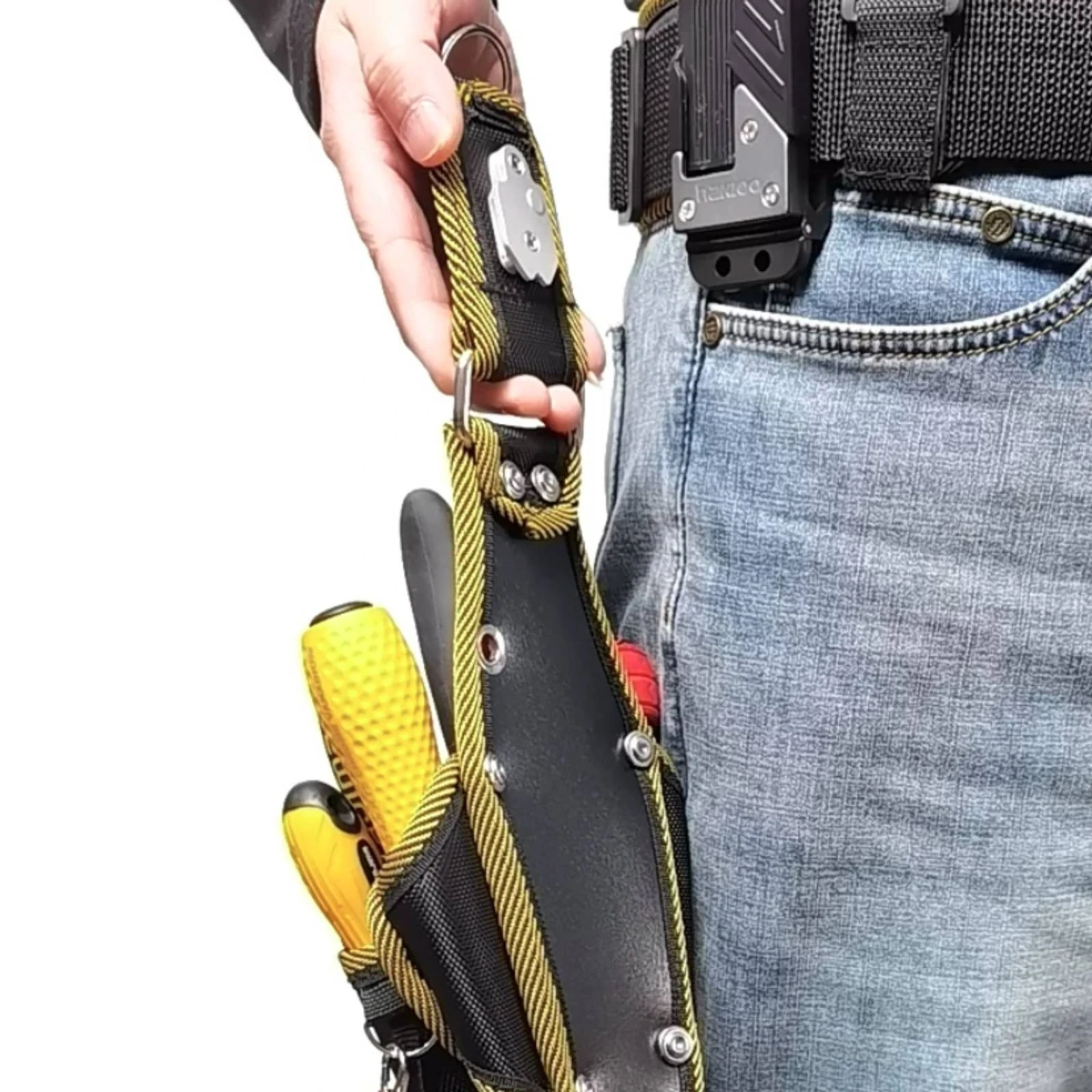 Tool Pouch with Belt Quick-Hang Waist Tool Bag Utility Belt Pouch Heavy-Duty Reinforced for Electricians, Home Improvement