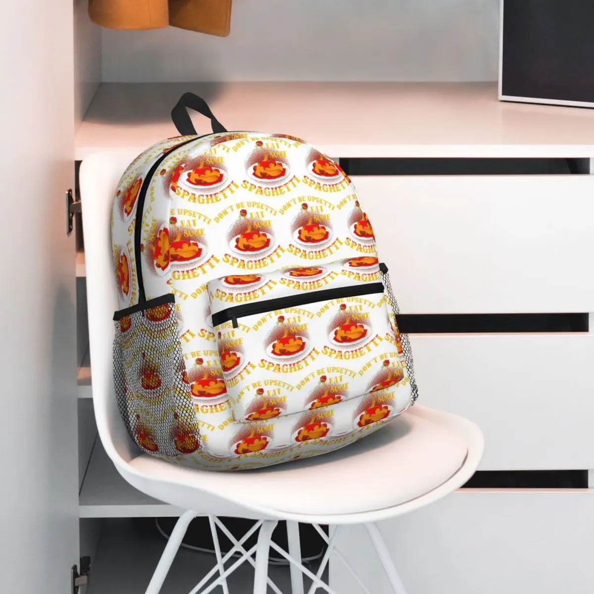 Upsetti Italian Pasta Meatballs Spaghetti Tomato Sauce Backpack Student BookBag School Bag Computer Shoulder Bags for Men Women