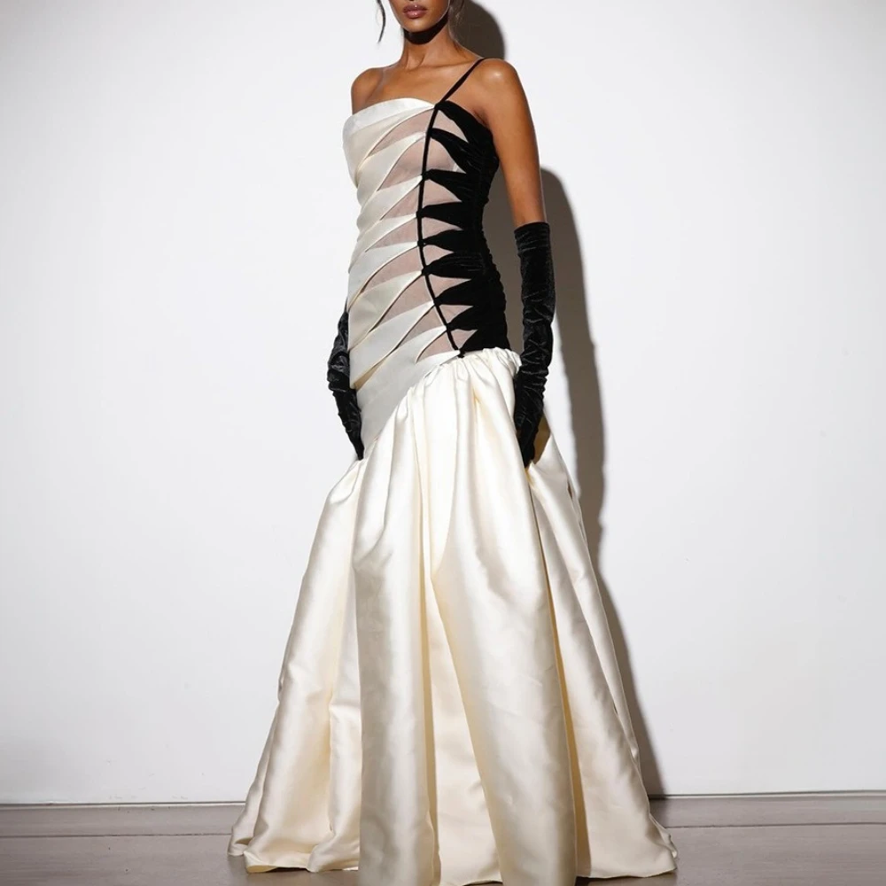 TWOTWINSTYLE Hit Kleur Sheer Gesplitste Ruches Elegante Jurken voor Vrouwen Strapless Mouwloze Patchwork Plooien Jurk Vrouwelijke Mode