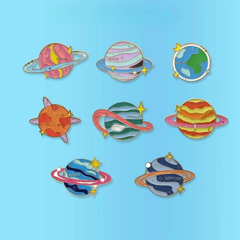 Cartoon Eight Planets Design Metal Brooch Five Elements Planet Shape Badge Pin DIY Clothing Bags Hat T-shirt Jeans Accessories