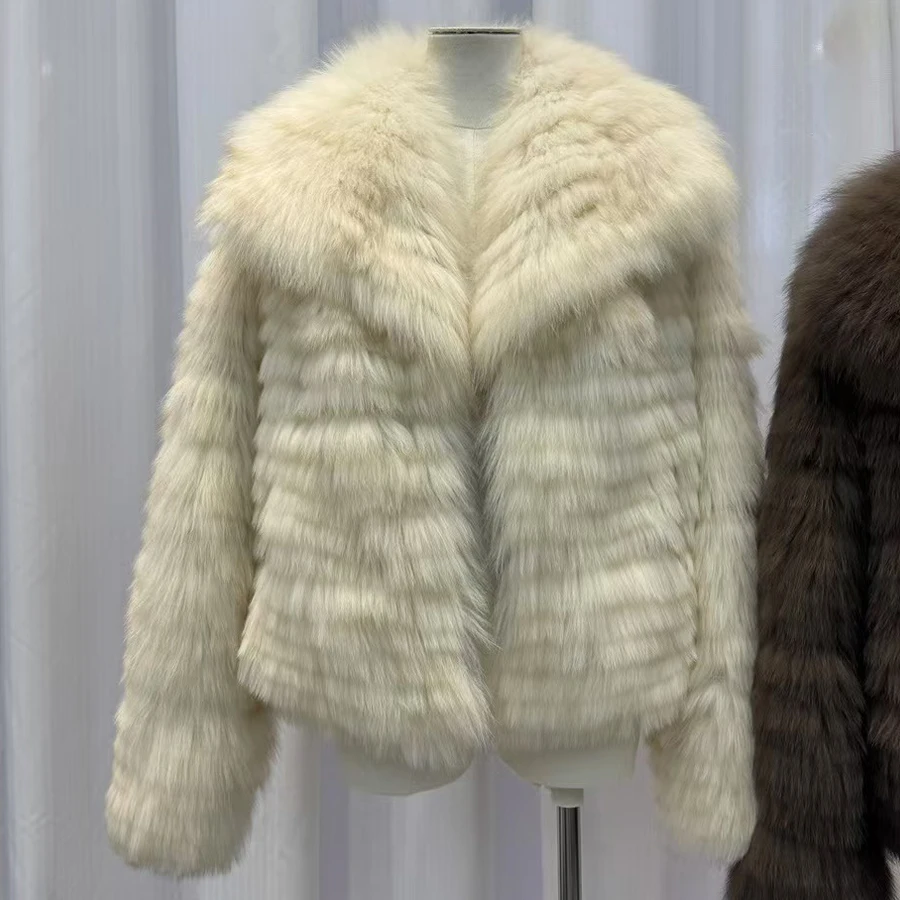 Winterjas voor dames Echt vossenbontjack Natuurlijk vossenbont Pluizig jack Luxe merken Korte jas van echt bont