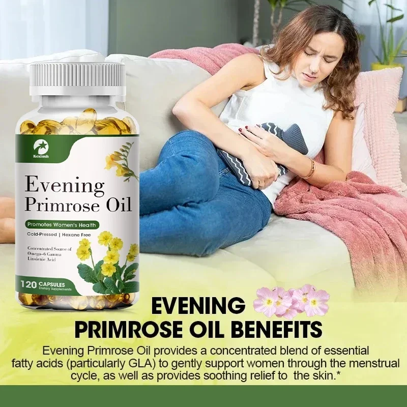 Natural Evening Primrose Oil Capsules High Strength, Menopause & Period Support, Skin & Hair Health Cold Pressed Oil