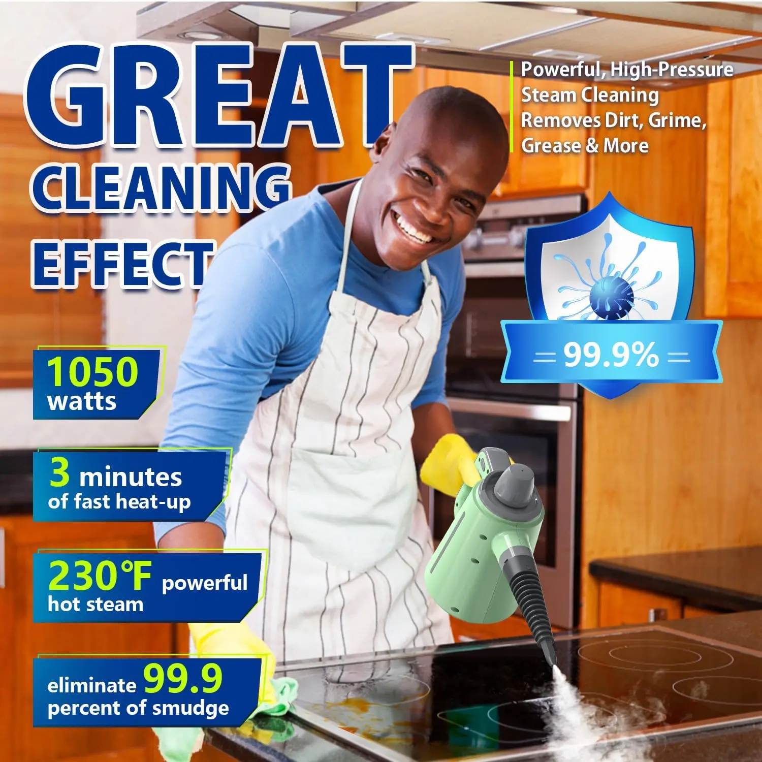 Hand-held steam cleaner, pressurized multi-surface steam cleaner for home with 10 tools and safety lock for dirt removal