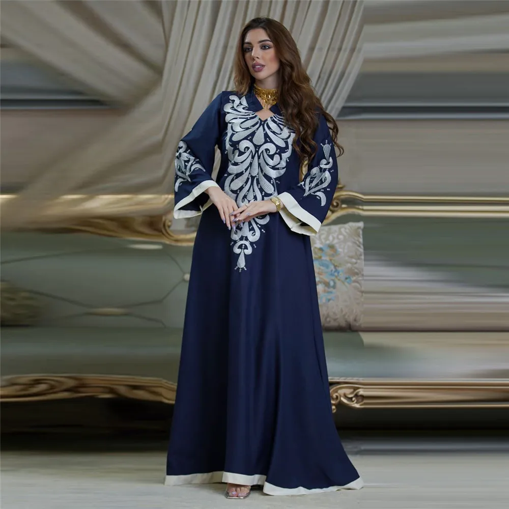 

2024 Ramadan Eid Embroidered Women Muslim Abayas Islamic Jalabiya Mubarak Kaftan Moroccan Maxi Dress Robe Dubai Turkey Abaya New