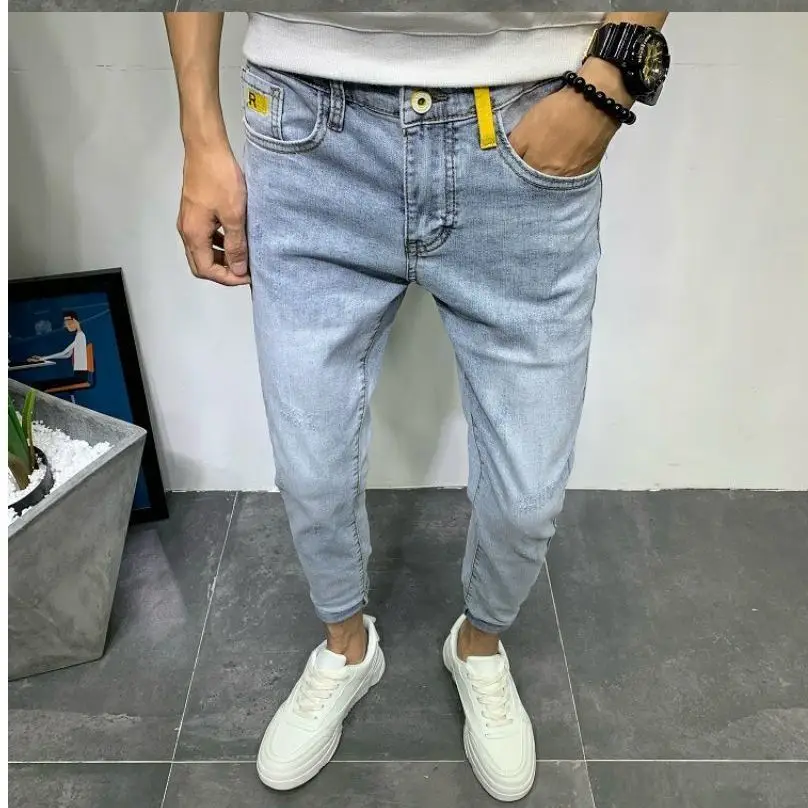 New Summer Pants Slim Fit Korean Luxury Harajuku Fashion Men\'s Jeans Cotton Cowboy Pants for Men Designer Boyfriend Jeans