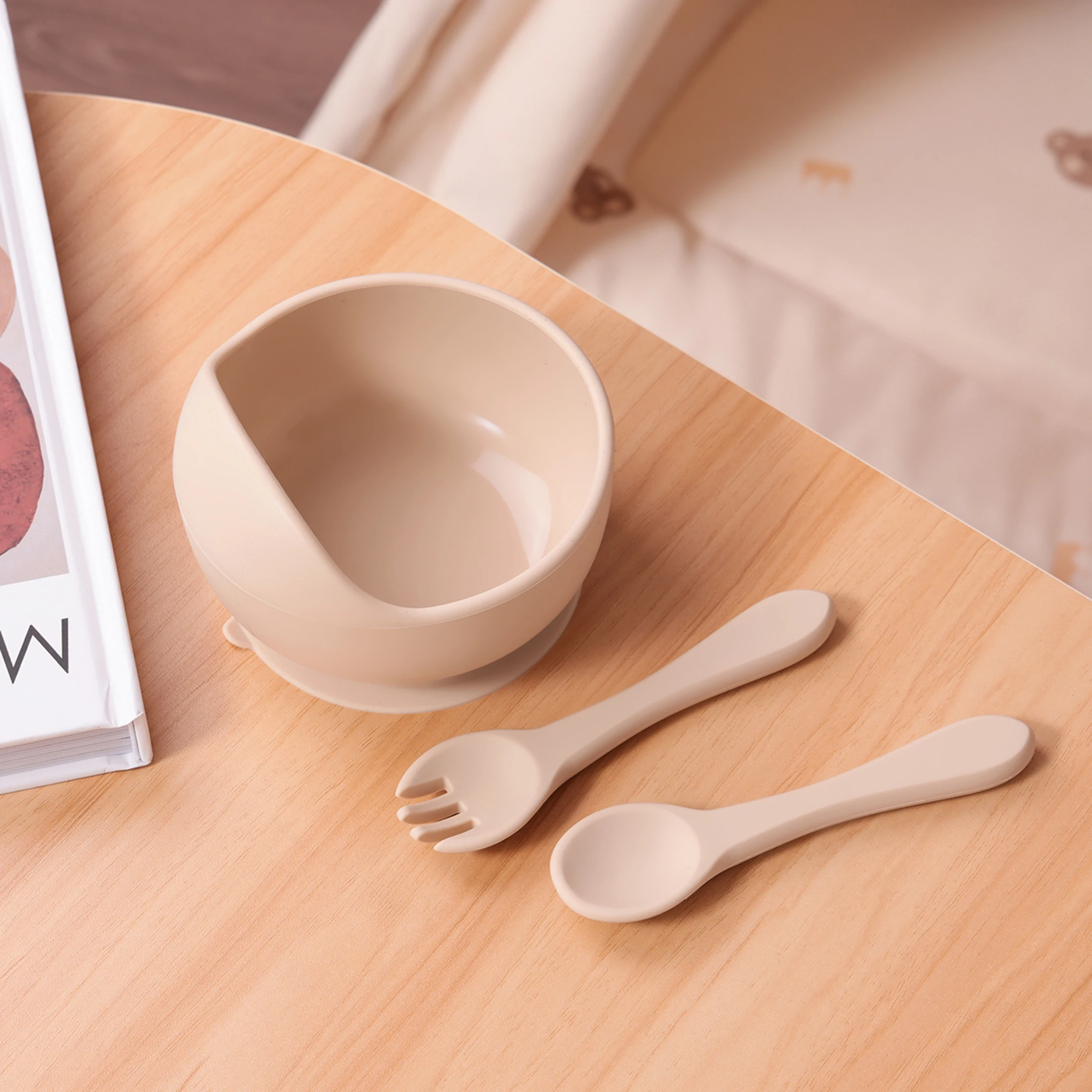 3PCS Silicone Baby Feeding Set Suction Bowl BPA Free Spoon Fork Toddler Learning Dishes Self Feeding Children's Tableware