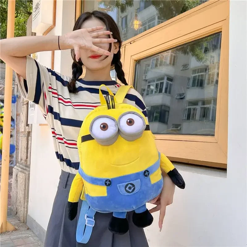 Minion Cartoon Plush SchoolBags Bob Stuart Kevin Kawaii Plush Bag Large Capacity Plush Backpack Handbags Satchel Gifts For Kids