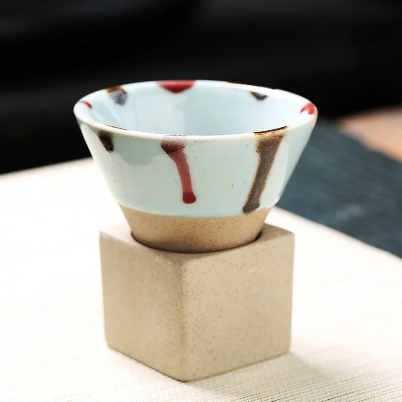 1pc Retro Japanese Triangular Cone Shape Pottery Tea Coffee Cup Pull Ceramic Mug Rough Latte Tea Porcelain Cup for Home Office