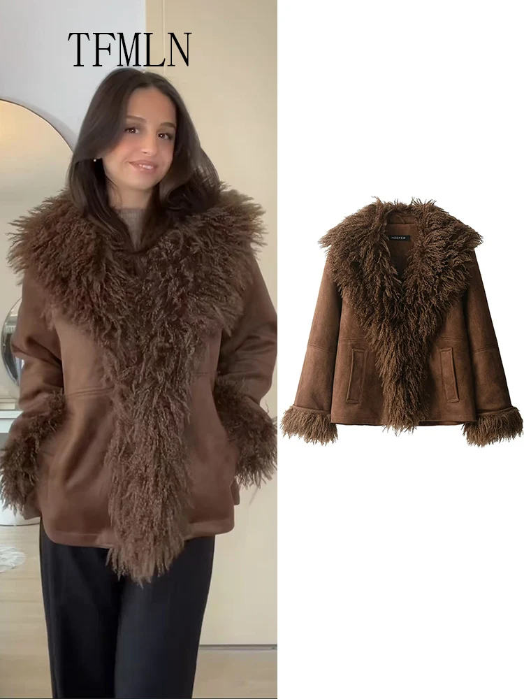 

Теплая лоскутная куртка из искусственного меха для женщин, осень-зима 202, ретро, с карманами на пуговицах, уличное повседневное пальто, роскошная плотная верхняя одежда