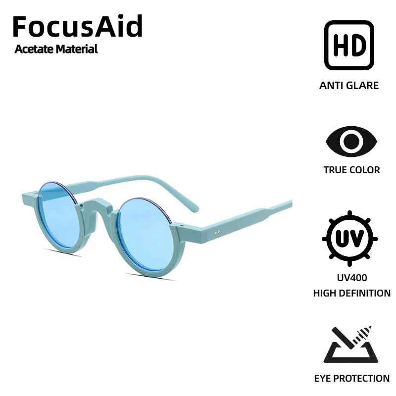 

FocusAid Fashion Colorful Round Half Frame Sunglasses for Men and Women Retro High Quality Acetate Sunglasses with Metal Hinge