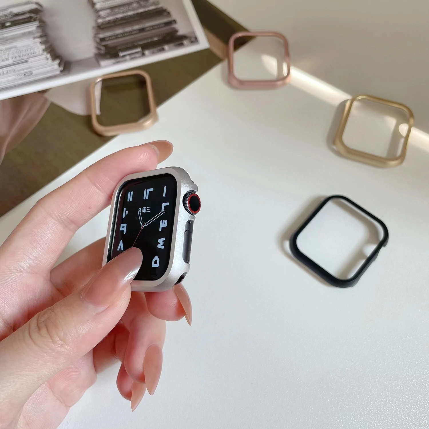 40/44 مللي متر المعادن الإطار الوفير حامي ل أبل ووتش SE 8 7 6 5 38/42 مللي متر 49 جدا قشرة صلبة ل IWatch 4 3 2 1 41/45 مللي متر حالة غطاء