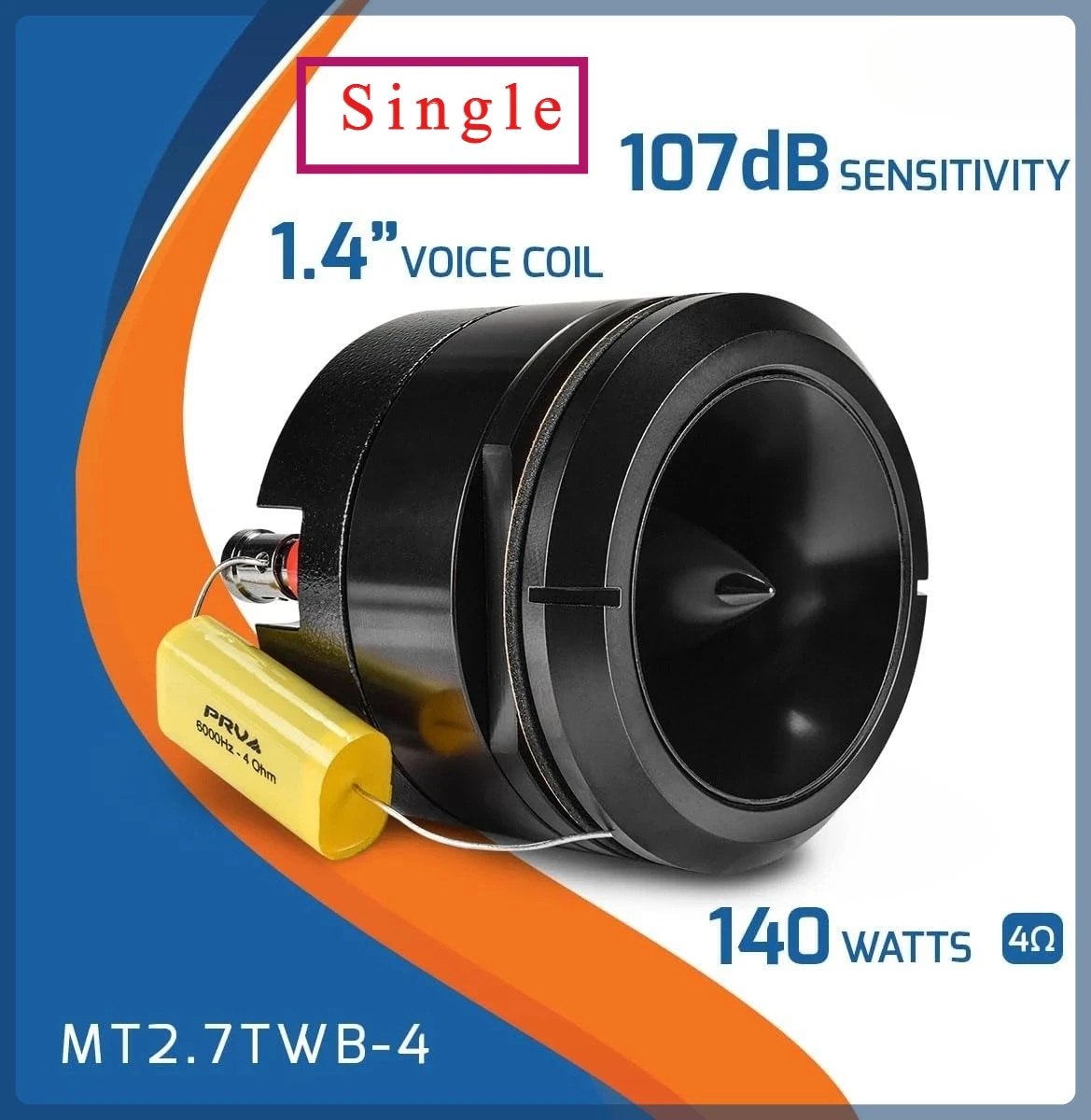 

PRV Motorcycle Bullet Tweeter 2.75" Short Horn 140 Watts 4 Ohm MT2.7TWB-4 Neodymium Magnet High Output SPL Competition(Single)