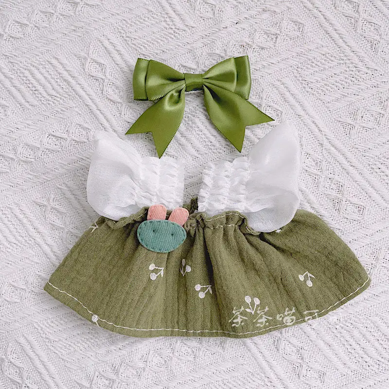 In Stock 20cm Plush Cotton Doll Change Clothes Outfit Green Rabbit Quiet Mori Girl Dress Costume Suit Cosplay Gift