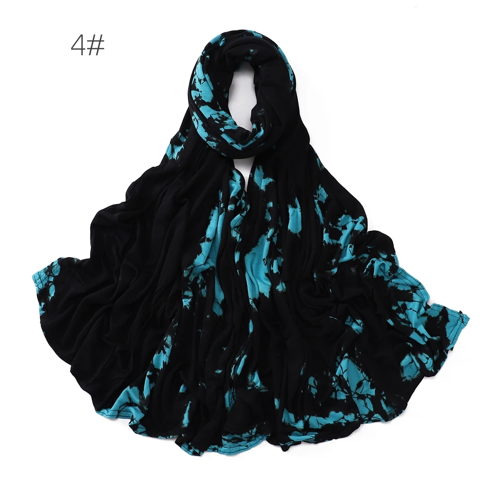 Tie Dye Jersey Muslim Women Hijab Printed Cotton Woman\'s Scarfs Turkey Turban Femme Musulman Niqab Headwraps Retro Hijabs Scarf