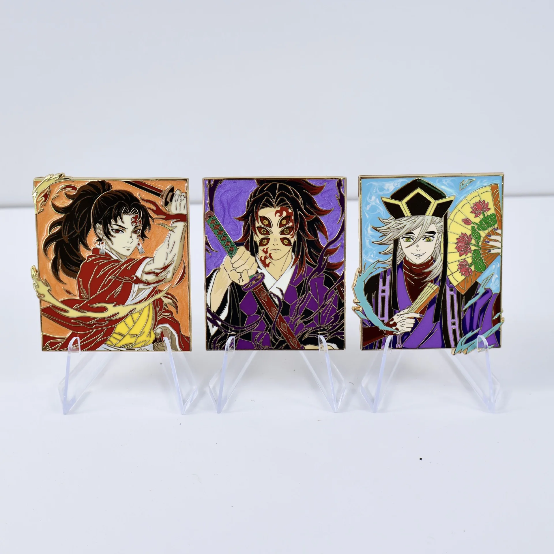 Douma Yoriichi Kokushibou Badges Anime Demon Slayer Pins Pendant Kimetsu No Yaiba Brooches for Bag Clothing Lapel Cosplay Toys