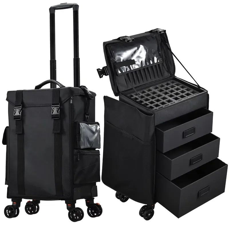 Beauty Storage Box Large Capacity Rolling Case Professional Makeup Organizer Durable Nylon Material With Wheels For Hair