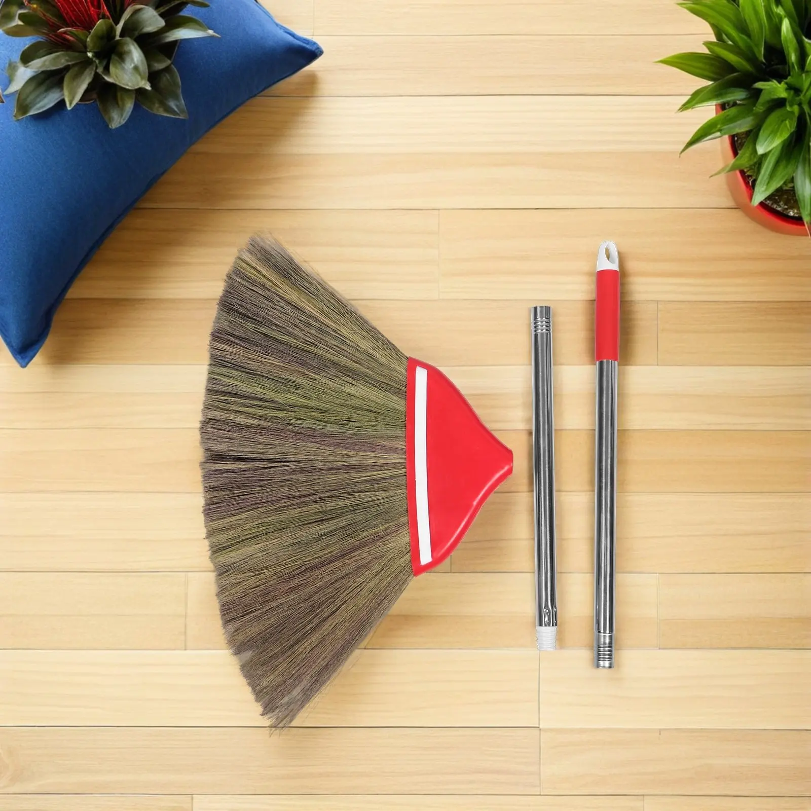 

Метла из травяного волокна ручной работы для деревянных полов - Традиционная азиатская плетеная щетка для уборки внутри и снаружи помещений - Мягкая щетка для дворов