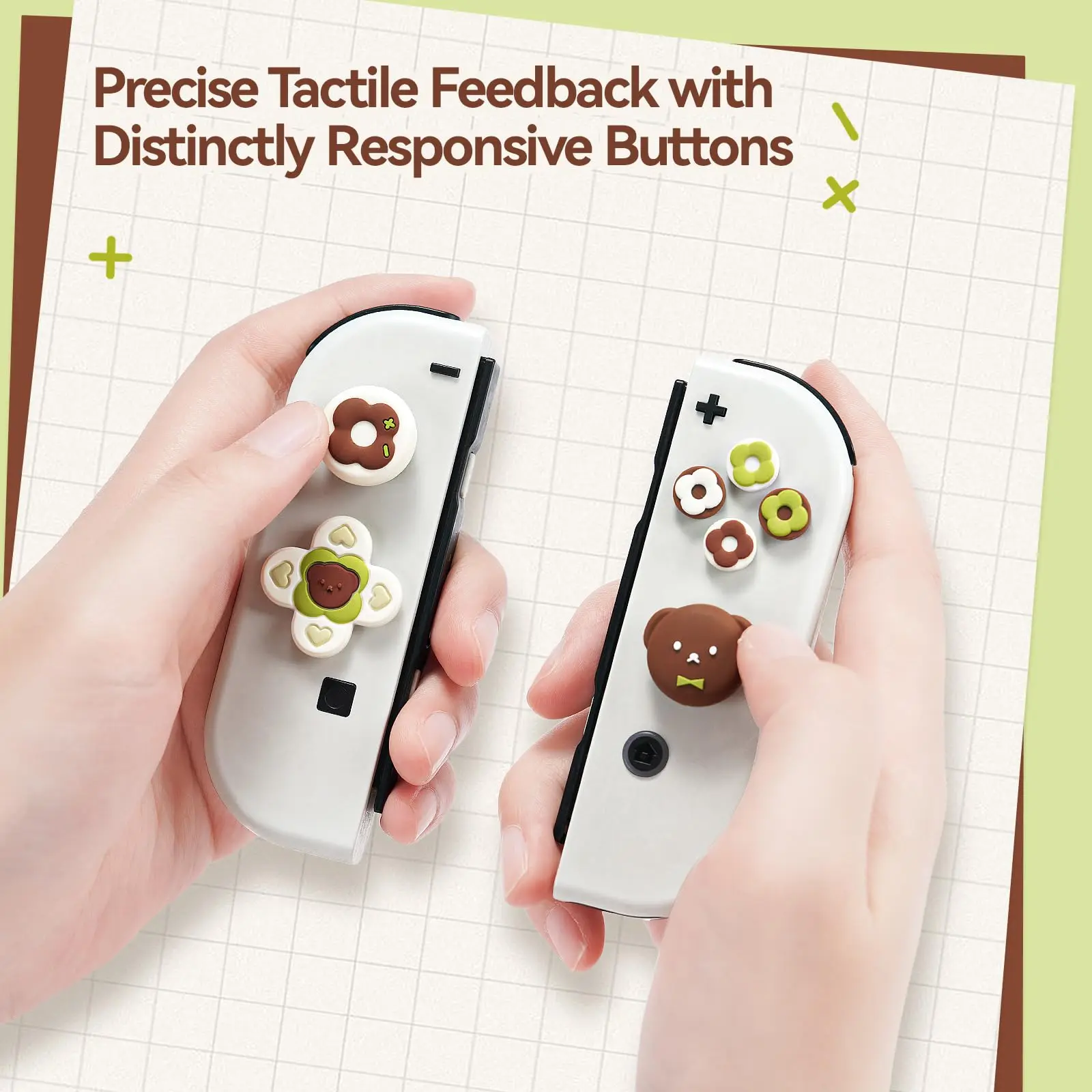 مجموعة أغطية أزرار GeekShare Cross D-Pad قبعات قبضة الإبهام متوافقة مع Switch/OLED، أغطية غطاء أزرار المفاتيح ABXY، كوما دونات