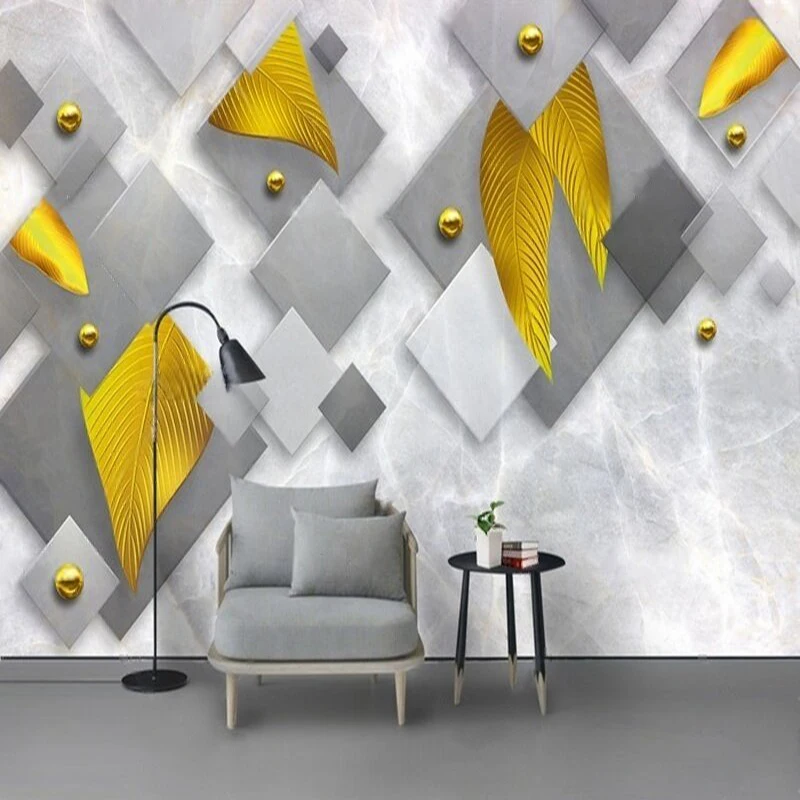 Modern Fashion Leaf Three-Dimensional Geometric Marble Texture Ink Painting Wallpaper Pattern For TV Sofa And Wall Decoration
