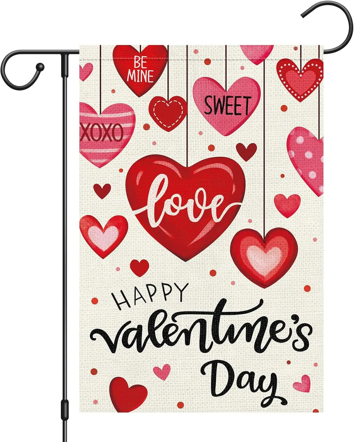 Heyfibro Happy Valentine's Day Garden Flag 12 x 18 Inch Double Sided Burlap,Candy Love Heart Flag Valentine’s Party Supp LLX PPM