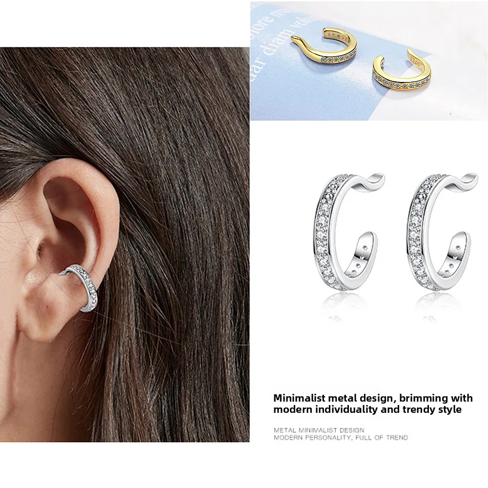 2025 امرأة موضة جديدة غرامة الزركون S925 C نوع أقراط مشبكية الشرير الصخرة للجنسين حجر الراين لا ثقب قرط كبس القرط مجوهرات