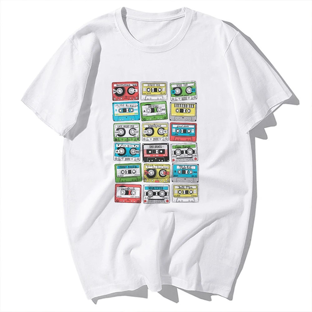 80S  Cassette tape playlist Funny vintage Tshirt Unisex,animCasual Short Sleeve T-Shirt Streetwear,Breathable No-cracking Print