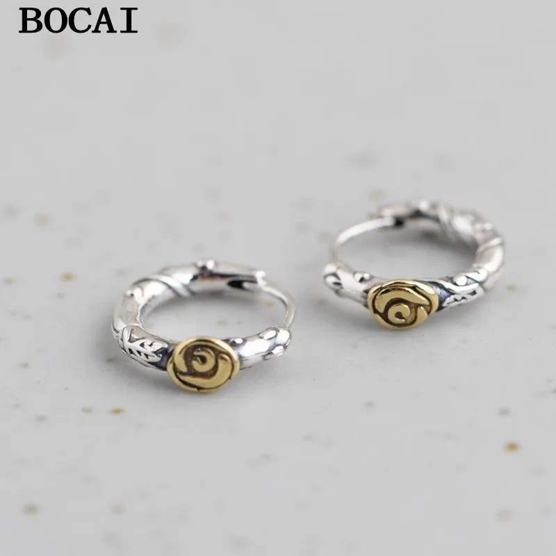 

BOCAI Новые серьги из чистого серебра S925, стильный и компактный дизайн, серебряные мужские серьги, простые литературные женские серьги