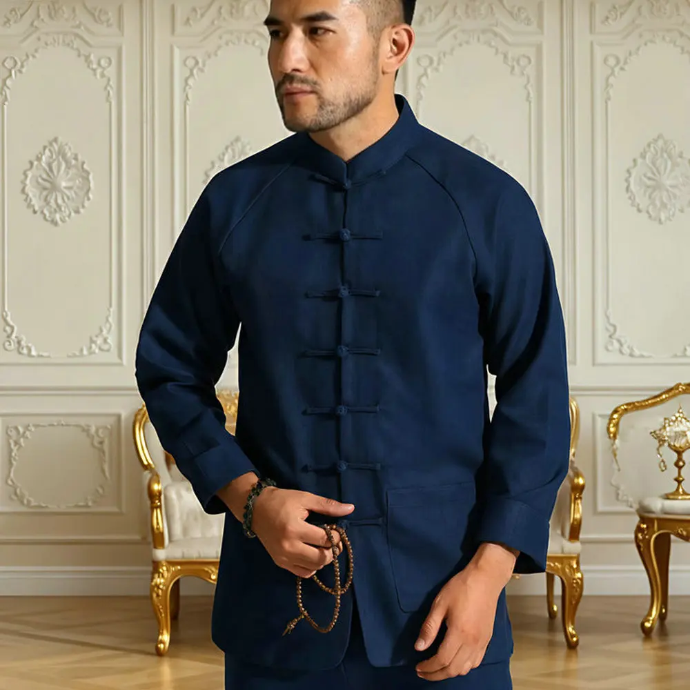 

Eco-Friendly Men Linen Kung Fu Jacket Blue Black Tangzhuang Coat Old Money Style Men Zen Meditation Daily Wear Uniform 2025