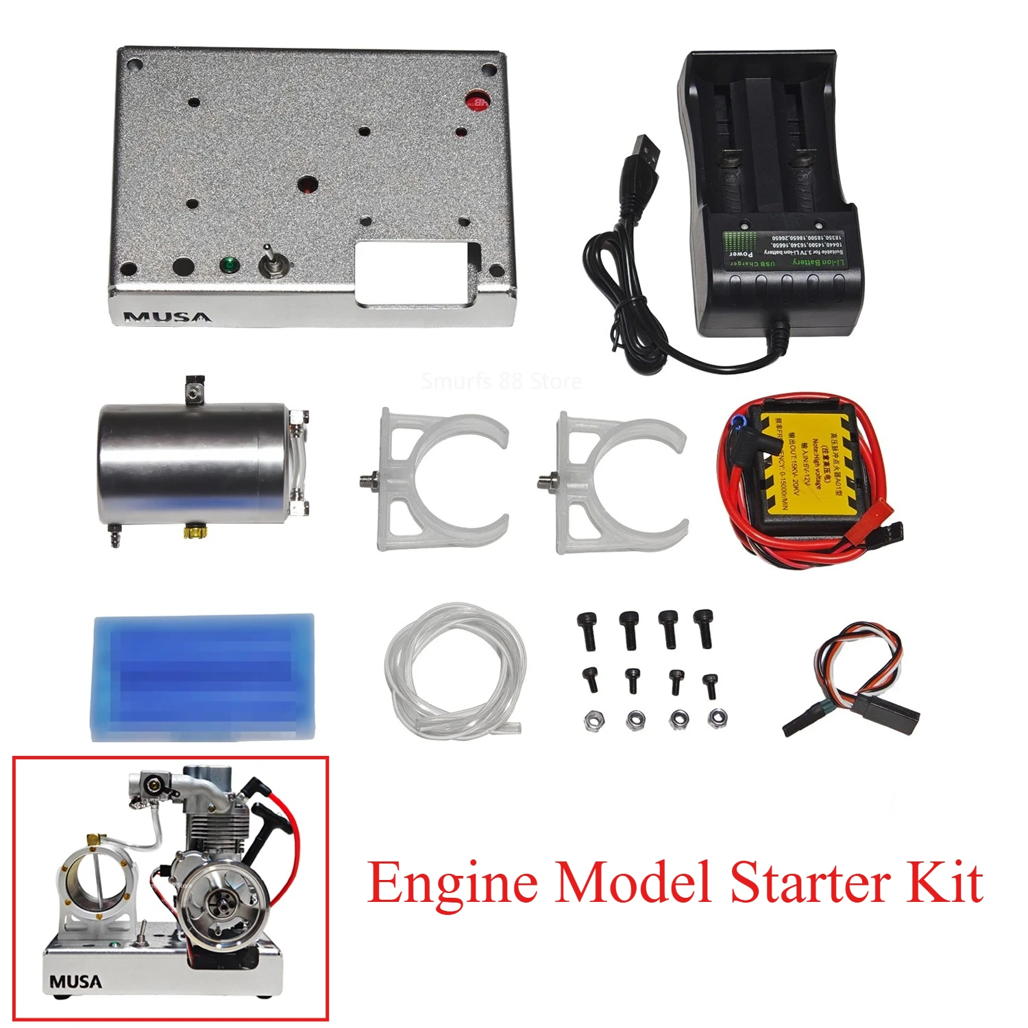

DIY Metal Engine Model Starter Kit 8cc Single Cylinder Four-stroke Engine Model Kit RC Assembled Modification Hand Pull Start