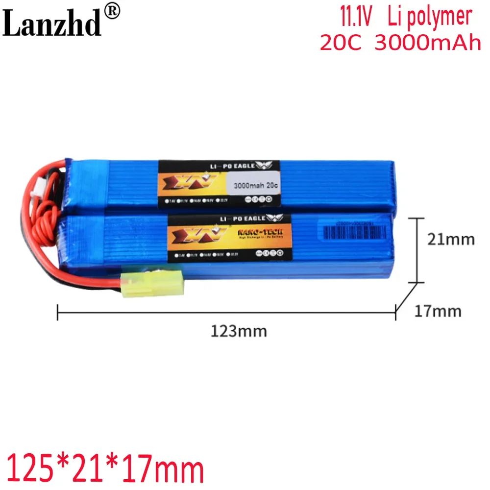 11.1V 3000mAh 20C large capacity electric toy lithium battery twin long strip water bomb electricity