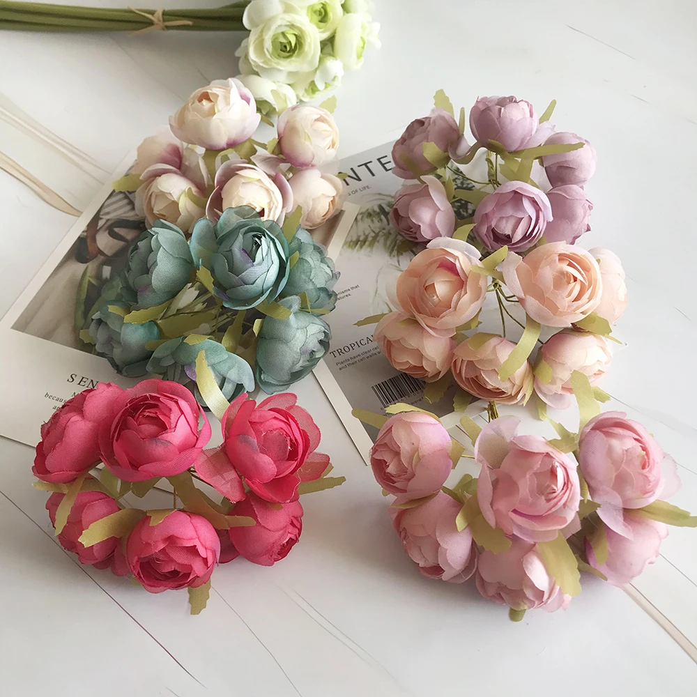 

Artificial Mini Lotus Bunch Silk Flower Small Tea Rose Wedding Home Decoration Fake Flower Bridal Hand Bouquet Fall Decor