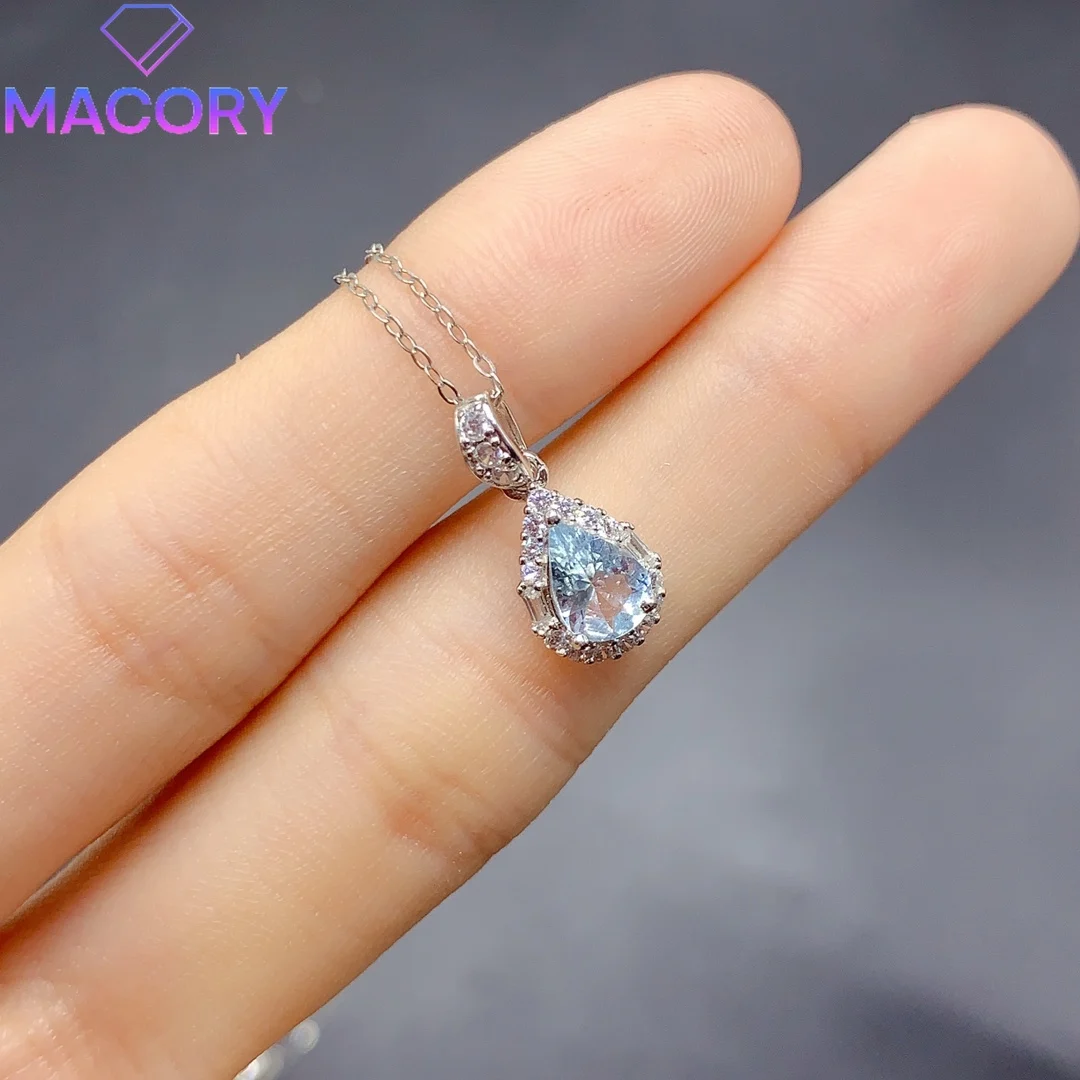 Natural aquamarine pendant necklace female free shipping silver 925 jewelry certification original female chain boutique