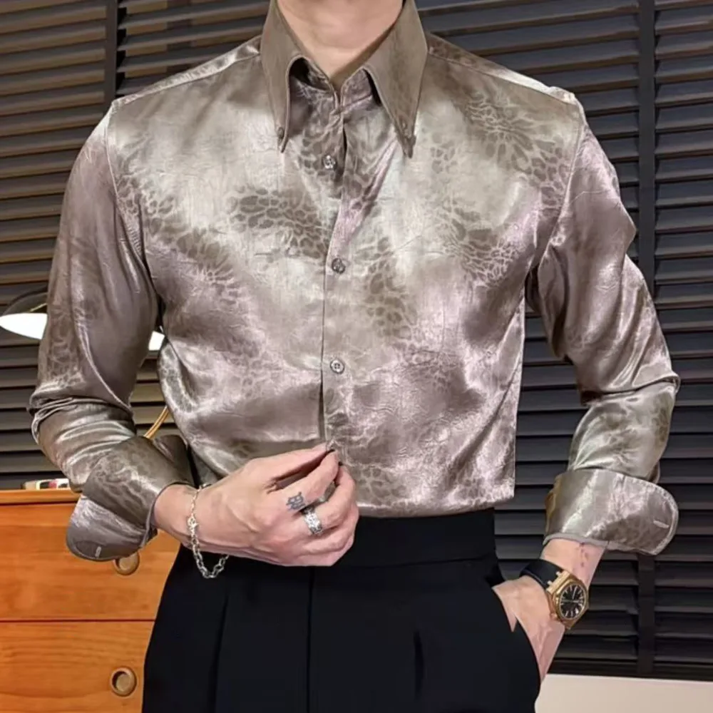 

Британская тонкая универсальная повседневная рубашка для мужчин Camisa Social Masculina, льняная рубашка с воротником с лацканами и длинными рукавами, мужская рубашка с цветочным принтом в стиле ретро