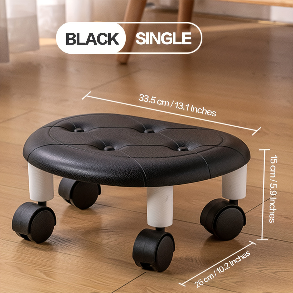  1pc COFIT Rolling Low Stool with Wheels - Stylish&Durable Plastic Footstool in White,Deep Blue,or Black-Ideal for Entryway, Bath 