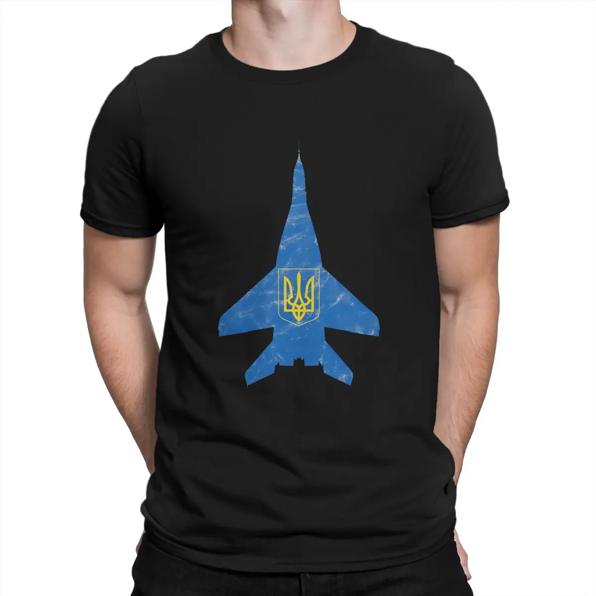 Mikoyan Fighter Creative TShirt for Men Mig-29 Fulcrum Ukraine Round Neck Pure Cotton T Shirt Personalize Gift Clothes