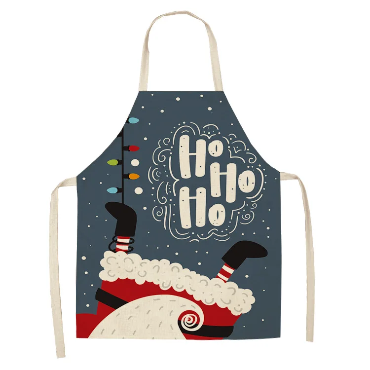 New Year Christmas Ornament Santa Claus  Apron Cotton Linen Women\'s Kitchen  Baking Accessories Home Decor