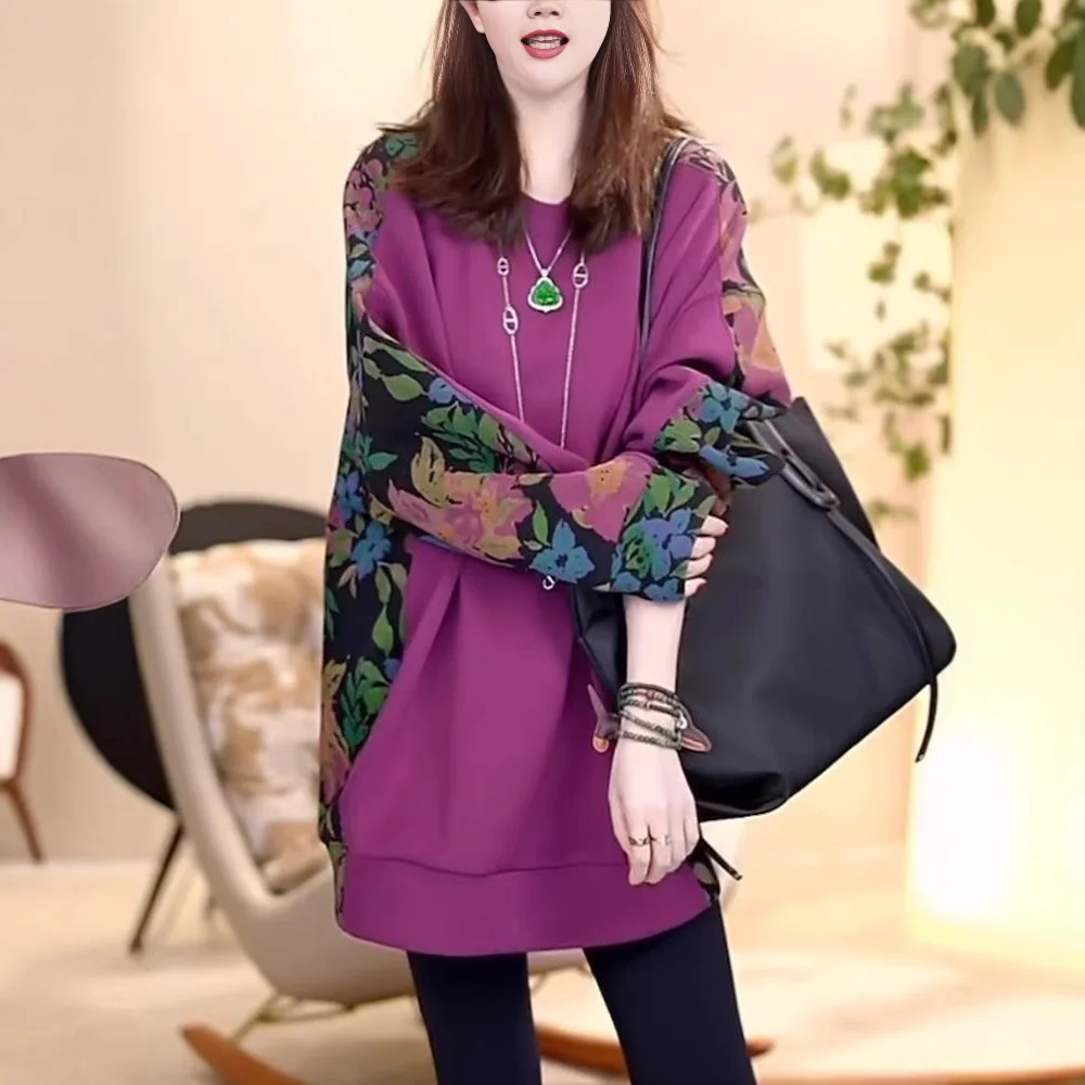 

Модная корейская версия пуловера с круглым вырезом, весна-осень 202, новая повседневная и универсальная толстовка средней длины ZT176