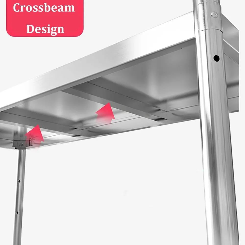 عربة أدوات المطبخ المصنوعة من الفولاذ المقاوم للصدأ بطبقتين مع ارتفاع قابل للتعديل وعجلات للتخزين #5