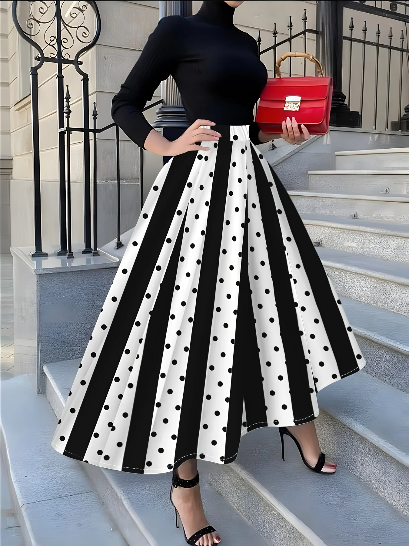 

Женская юбка миди А-силуэта с высокой талией для летнего отдыха, повседневной офисной одежды, с эластичным поясом, плиссированная, струящаяся