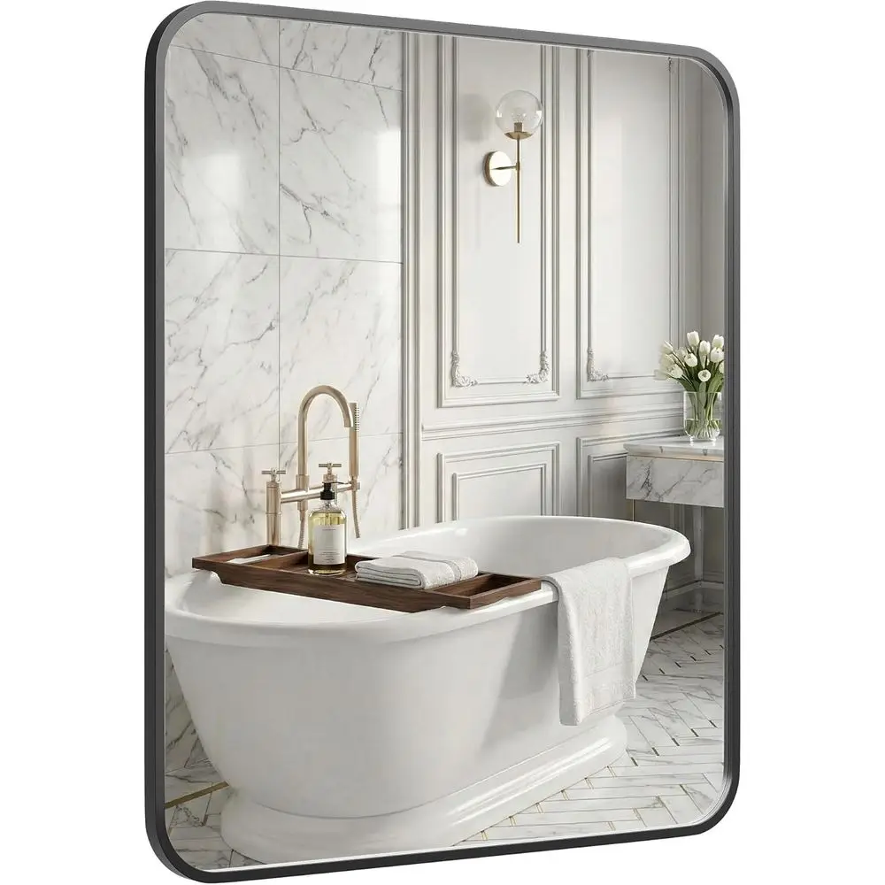 30x36 Inch Matte Black Rounded RecBathroom Vanity Mirror | or Over-Sink Bathrooms, Powder-Coated Iron e, Layered Box , Two-Way M