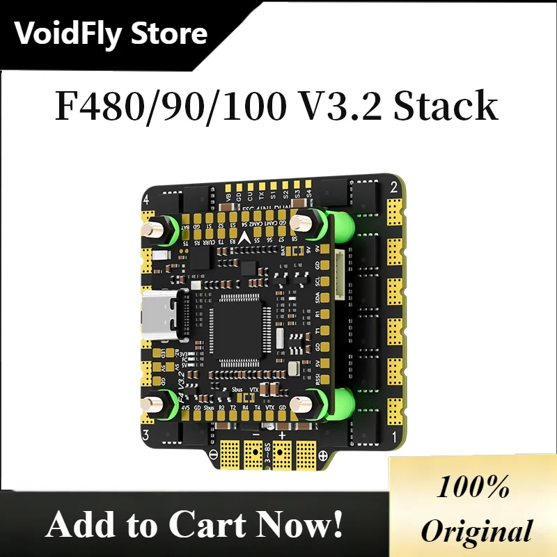 VoidFly Aocoda-RC F480/90/100 V3.2 Stack F405 V3.2 FC+80A/90A/100A 32BIT 4in1 ESC 30x30mm for FPV Freestyle Drone