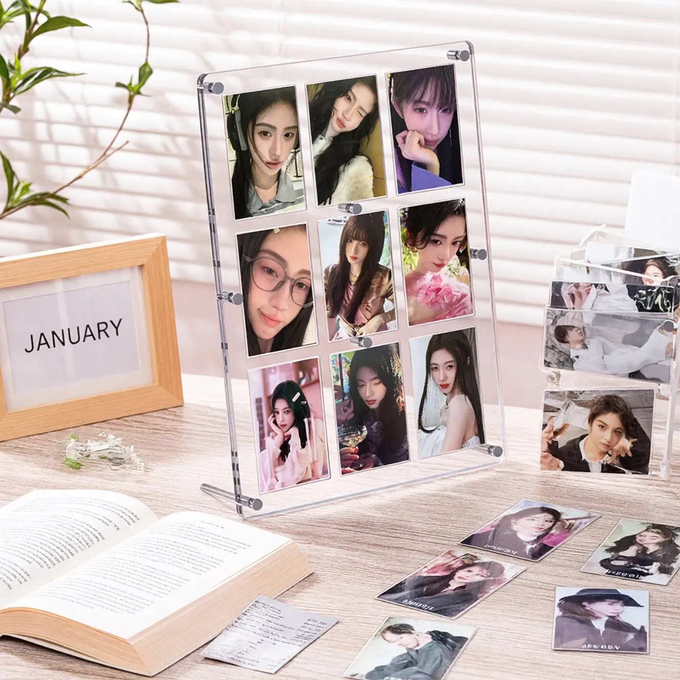 Clear 1/2/3/4/5/6/9-Grid 3 Inch Acrylic Photocard Display Stand, Grooved Polaroid Photo Frame for Kpop Idol Cards2