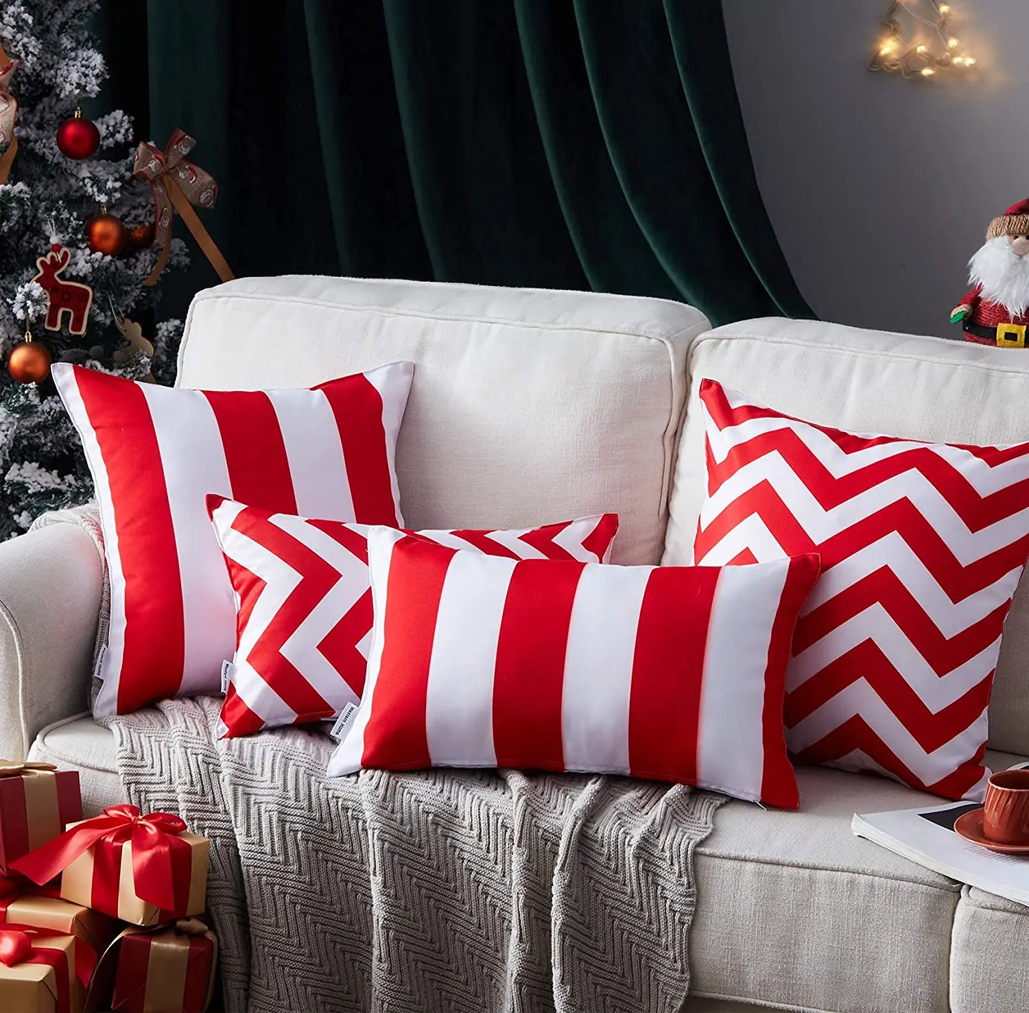 45x45cm 30x50cm Waterproof Outdoor Pillow Cover Summer Striped Decorative Cushion Cover for Couch Sofa Living Room Christmas Red